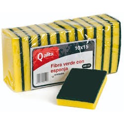 Estropajo fibra verde + esponja (6 und)